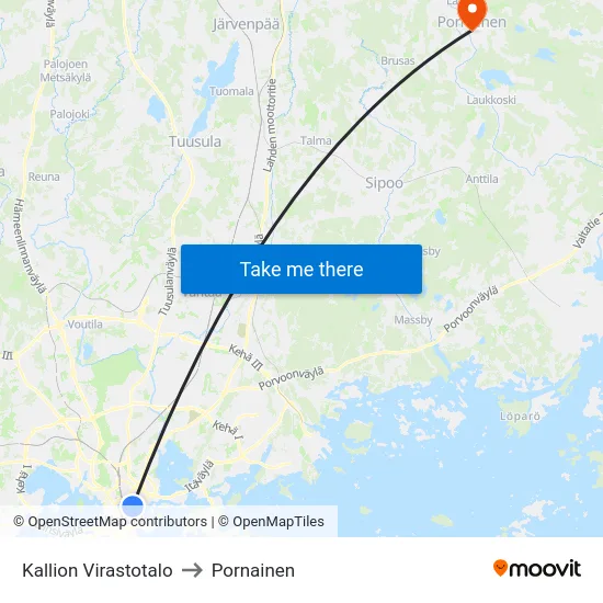 Kallion Virastotalo to Pornainen map