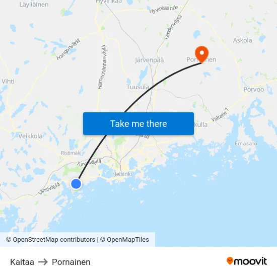 Kaitaa to Pornainen map