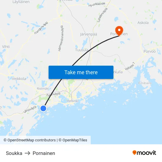Soukka to Pornainen map
