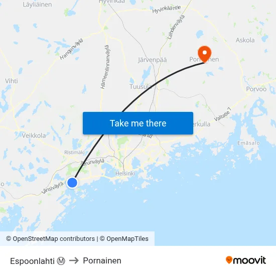 Espoonlahti Ⓜ️ to Pornainen map