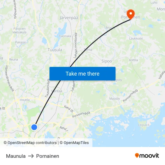 Maunula to Pornainen map