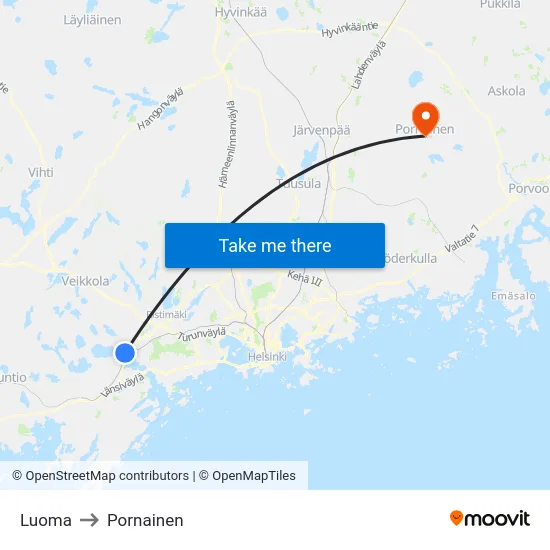 Luoma to Pornainen map