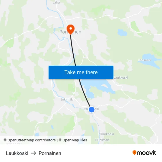 Laukkoski to Pornainen map