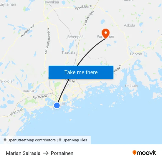 Marian Sairaala to Pornainen map
