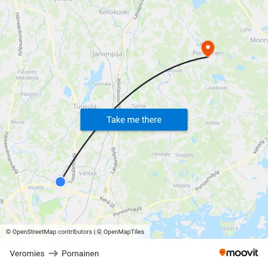 Veromies to Pornainen map