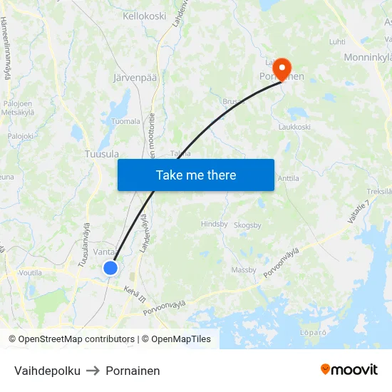 Vaihdepolku to Pornainen map