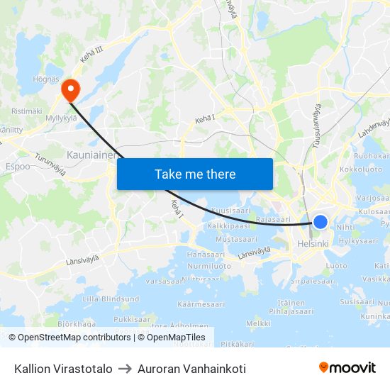 Kallion Virastotalo to Auroran Vanhainkoti map
