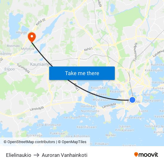 Elielinaukio to Auroran Vanhainkoti map