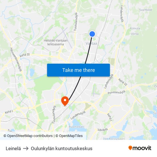 Leinelä to Oulunkylän kuntoutuskeskus map