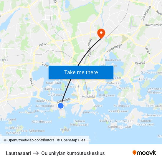Lauttasaari to Oulunkylän kuntoutuskeskus map
