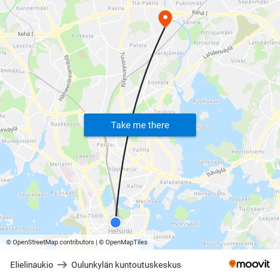 Elielinaukio to Oulunkylän kuntoutuskeskus map