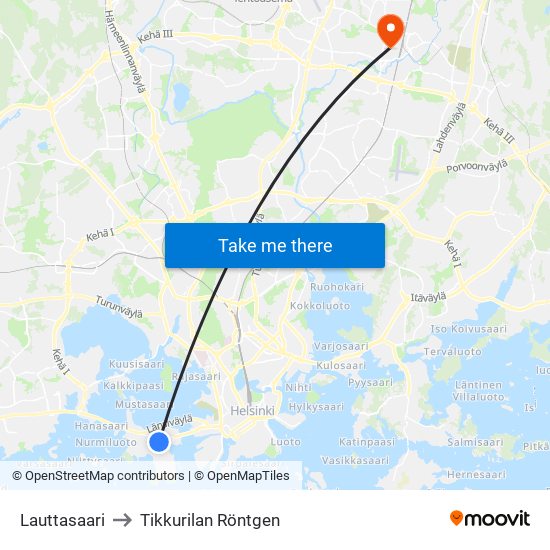 Lauttasaari to Tikkurilan Röntgen map
