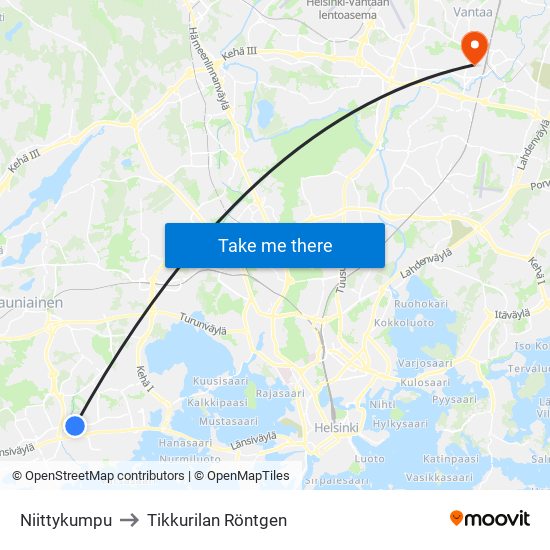 Niittykumpu to Tikkurilan Röntgen map