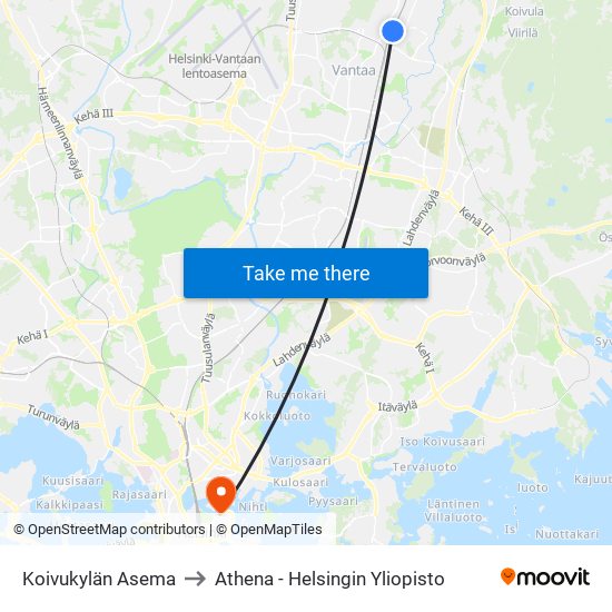 Koivukylän Asema to Athena - Helsingin Yliopisto map