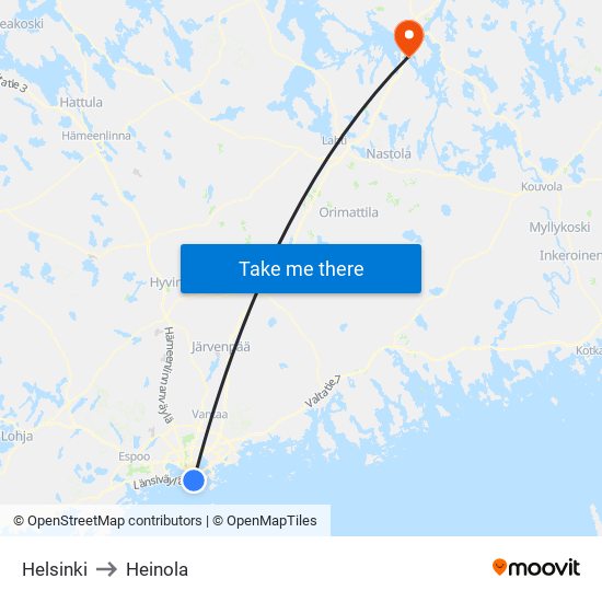 Helsinki to Heinola map
