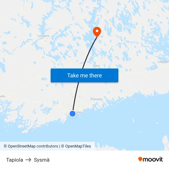 Tapiola to Sysmä map