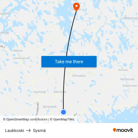 Laukkoski to Sysmä map