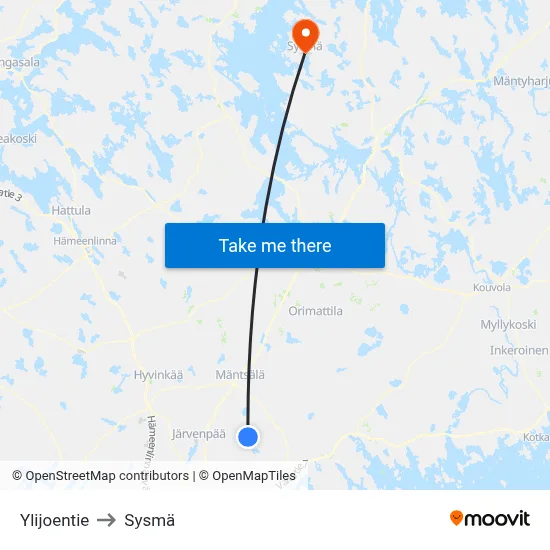 Ylijoentie to Sysmä map