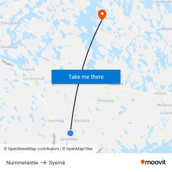 Nummelantie to Sysmä map