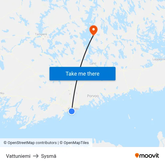Vattuniemi to Sysmä map