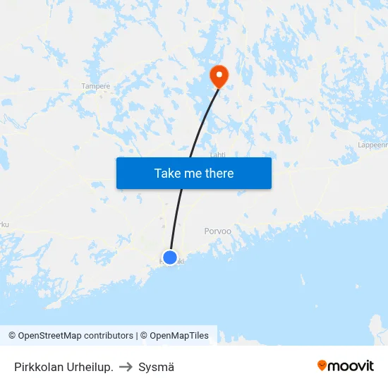 Pirkkolan Urheilup. to Sysmä map