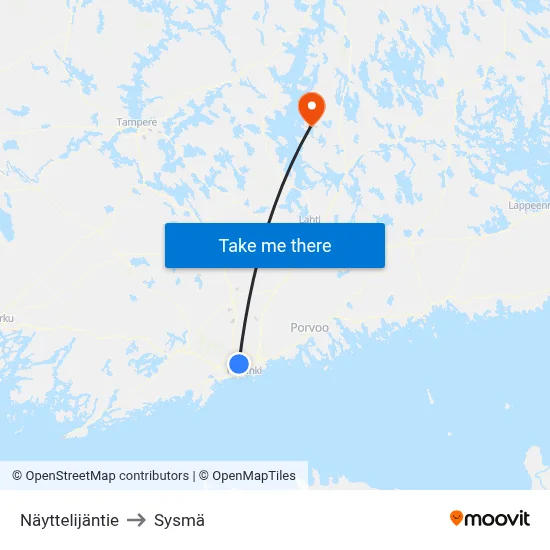 Näyttelijäntie to Sysmä map