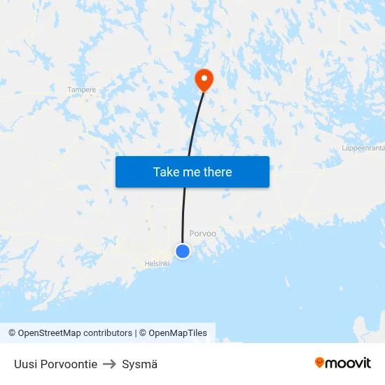 Uusi Porvoontie to Sysmä map