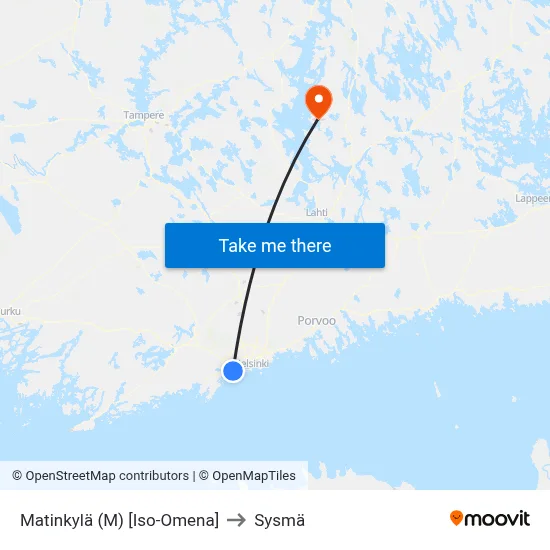Matinkylä (M) [Iso-Omena] to Sysmä map