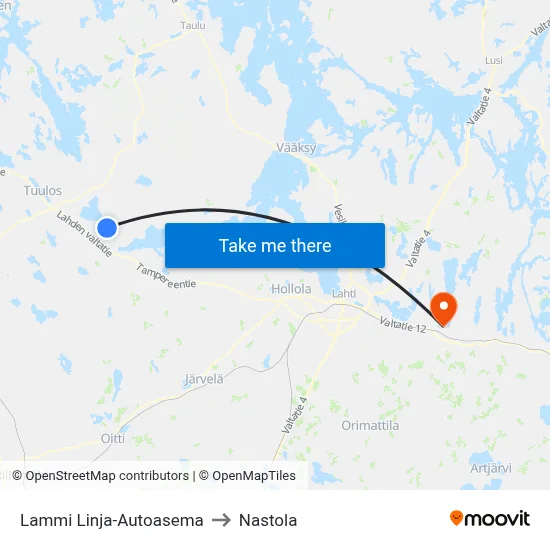 Lammi Bus Station to Nastola map