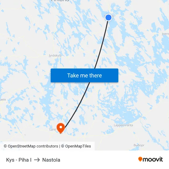 KYS Hospital Yard E to Nastola map