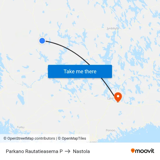 Parkano Railway Station North to Nastola map