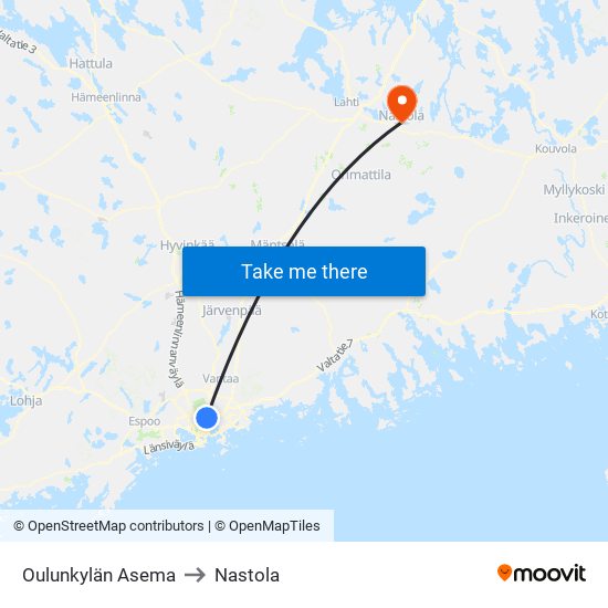 Oulunkylän Asema to Nastola map