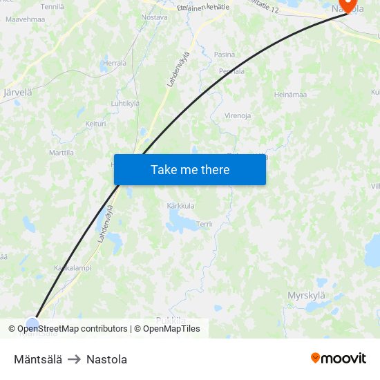 Mäntsälä to Nastola map