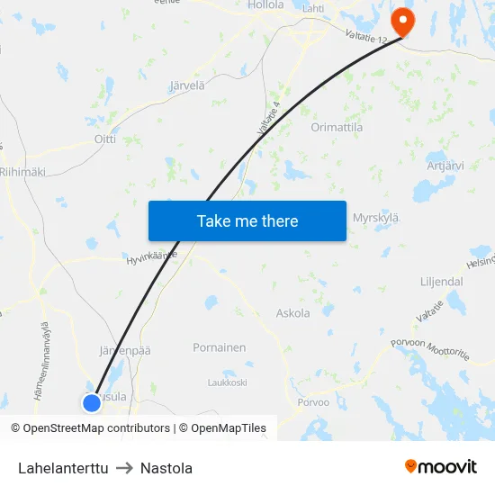 Lahela Pearl to Nastola map