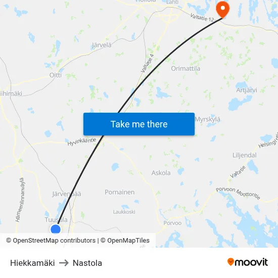 Sand Hill to Nastola map