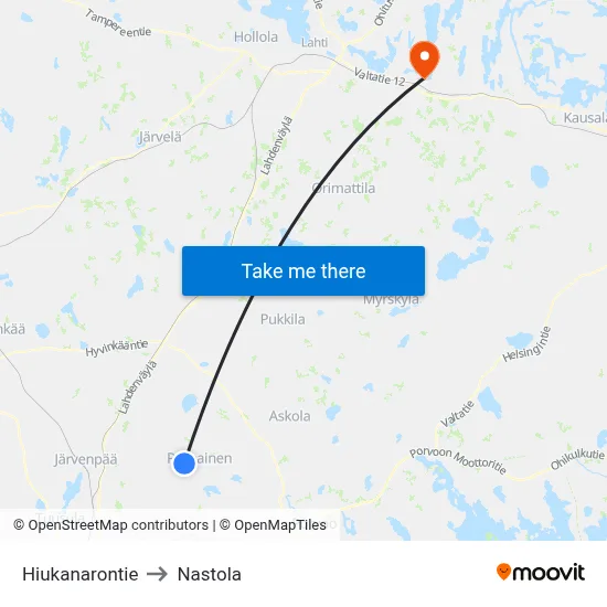 Hiukanaro Road to Nastola map