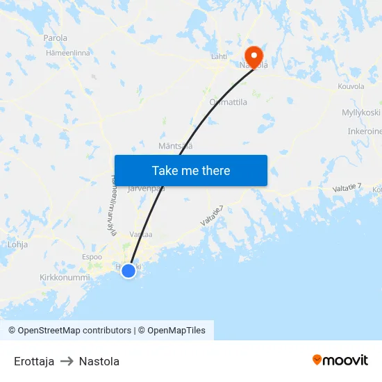Erottaja to Nastola map