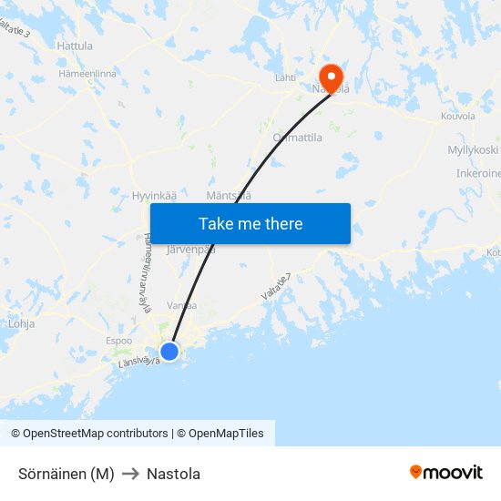 Sörnäinen (M) to Nastola map