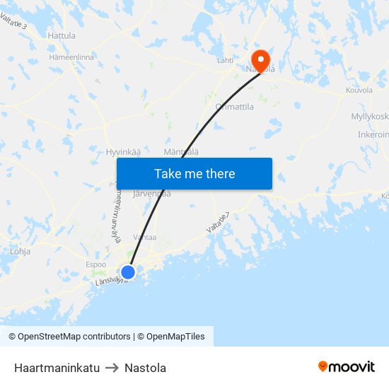 Haartmaninkatu to Nastola map