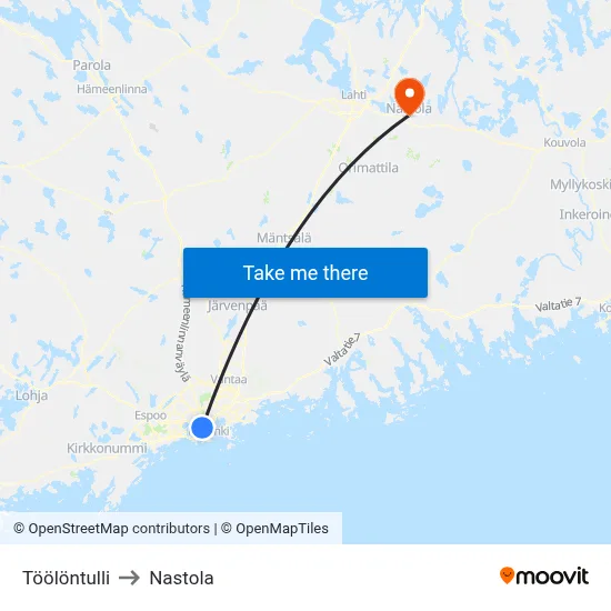 Töölö Toll to Nastola map
