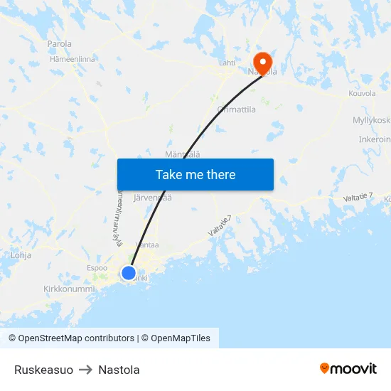 Ruskeasuo to Nastola map