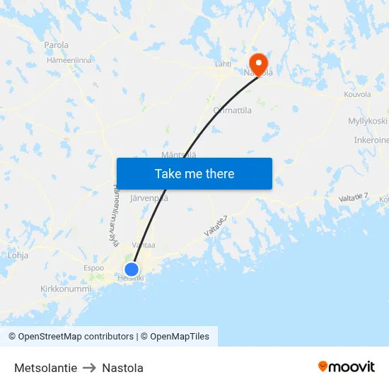 Metsola Road to Nastola map
