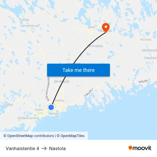 Vanhainen Road 4 to Nastola map