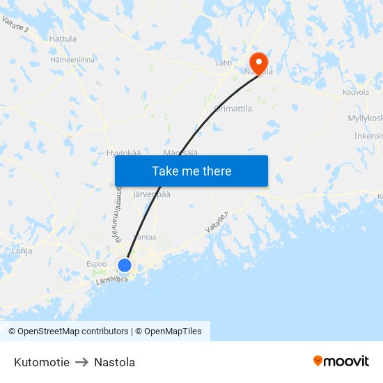 Kutomotie to Nastola map