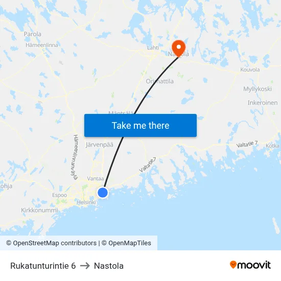 Rukatunturi Road 6 to Nastola map