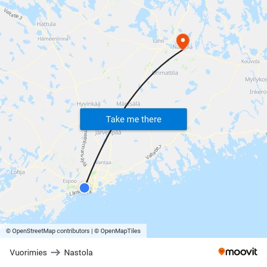 Vuorimies to Nastola map