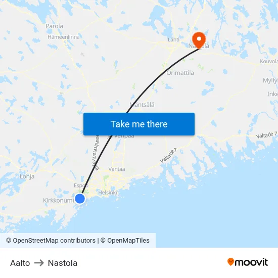Aalto to Nastola map