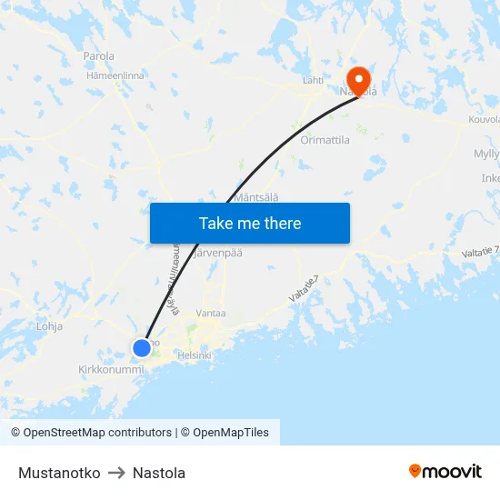 Black Valley to Nastola map