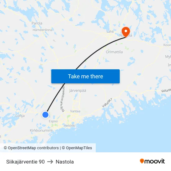 Siikajarventie 90 to Nastola map