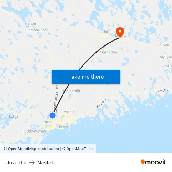 Juvantie to Nastola map